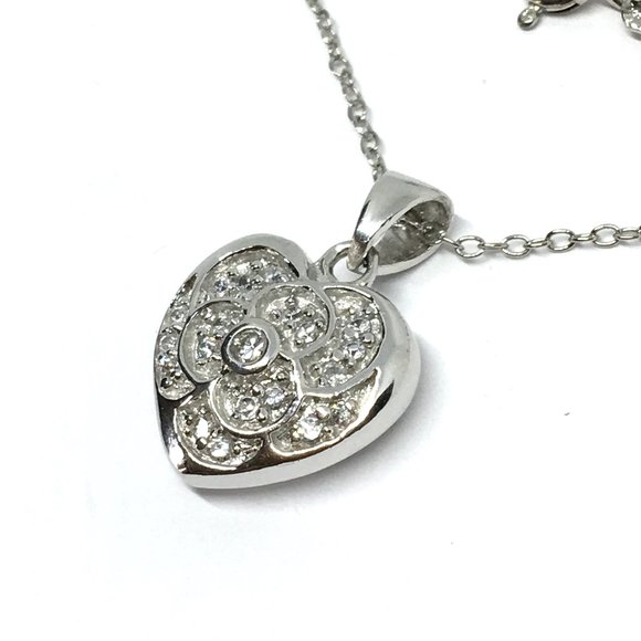 Heart Necklace Sterling Silver w/ Heart Pendant - Picture 2 of 4